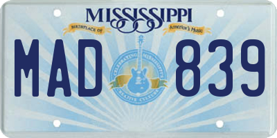 MS license plate MAD839