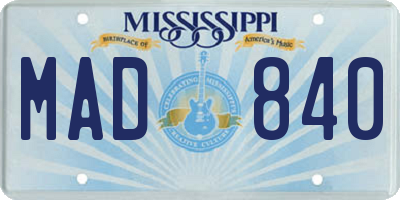 MS license plate MAD840