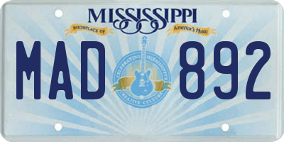 MS license plate MAD892