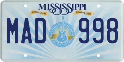 MS license plate MAD998