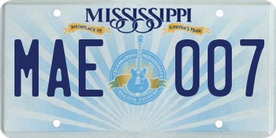MS license plate MAE007