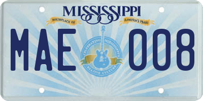 MS license plate MAE008