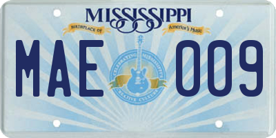 MS license plate MAE009