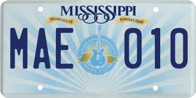 MS license plate MAE010