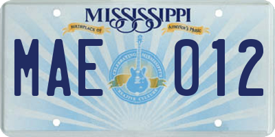 MS license plate MAE012