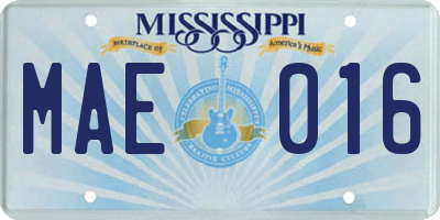 MS license plate MAE016