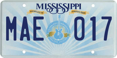 MS license plate MAE017
