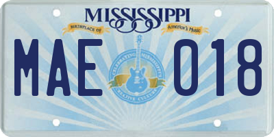 MS license plate MAE018