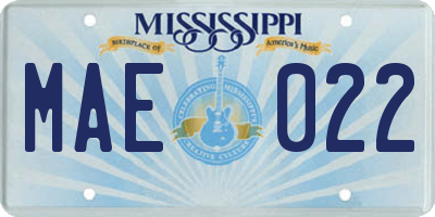 MS license plate MAE022