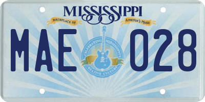 MS license plate MAE028