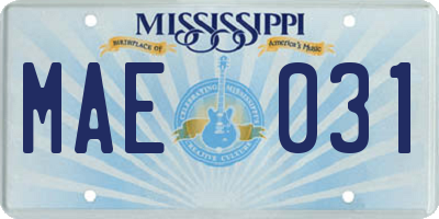MS license plate MAE031
