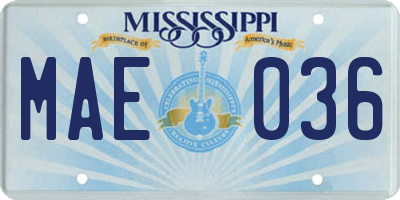 MS license plate MAE036