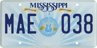 MS license plate MAE038