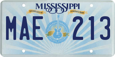 MS license plate MAE213