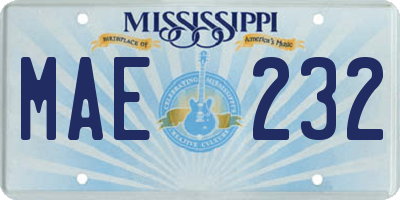 MS license plate MAE232