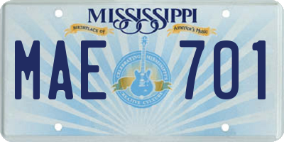 MS license plate MAE701