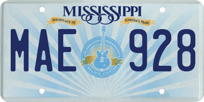 MS license plate MAE928