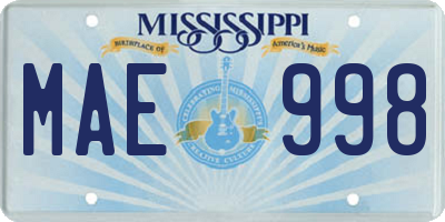MS license plate MAE998