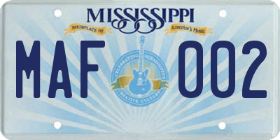MS license plate MAF002