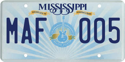 MS license plate MAF005