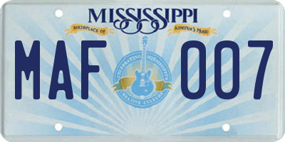 MS license plate MAF007