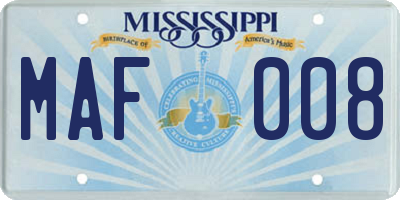 MS license plate MAF008