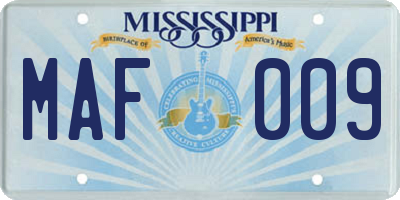 MS license plate MAF009