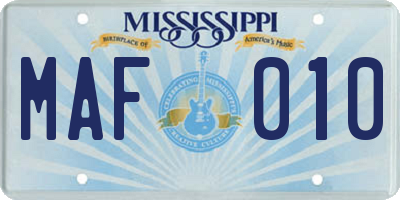 MS license plate MAF010
