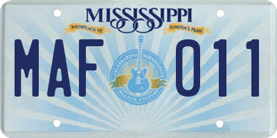 MS license plate MAF011