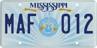 MS license plate MAF012