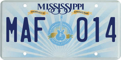 MS license plate MAF014