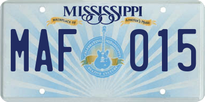 MS license plate MAF015