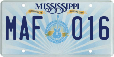 MS license plate MAF016