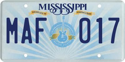 MS license plate MAF017