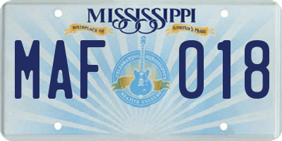 MS license plate MAF018