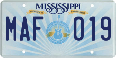 MS license plate MAF019