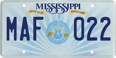 MS license plate MAF022