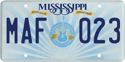 MS license plate MAF023