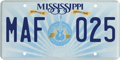 MS license plate MAF025