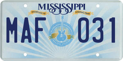 MS license plate MAF031