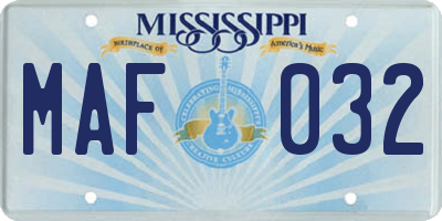 MS license plate MAF032