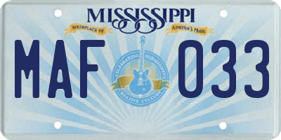 MS license plate MAF033