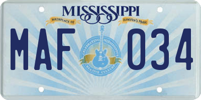 MS license plate MAF034