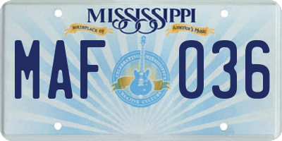 MS license plate MAF036
