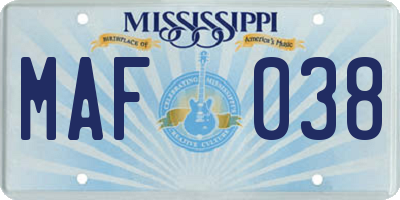 MS license plate MAF038