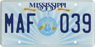 MS license plate MAF039