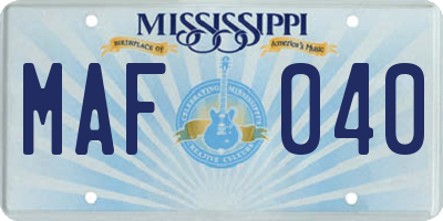 MS license plate MAF040