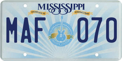 MS license plate MAF070