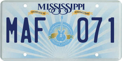 MS license plate MAF071