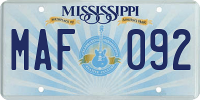 MS license plate MAF092